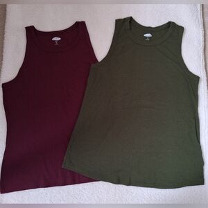 2 Never Worn Old Navy High Neck Tank Tops Olive Green & Burgungy Large